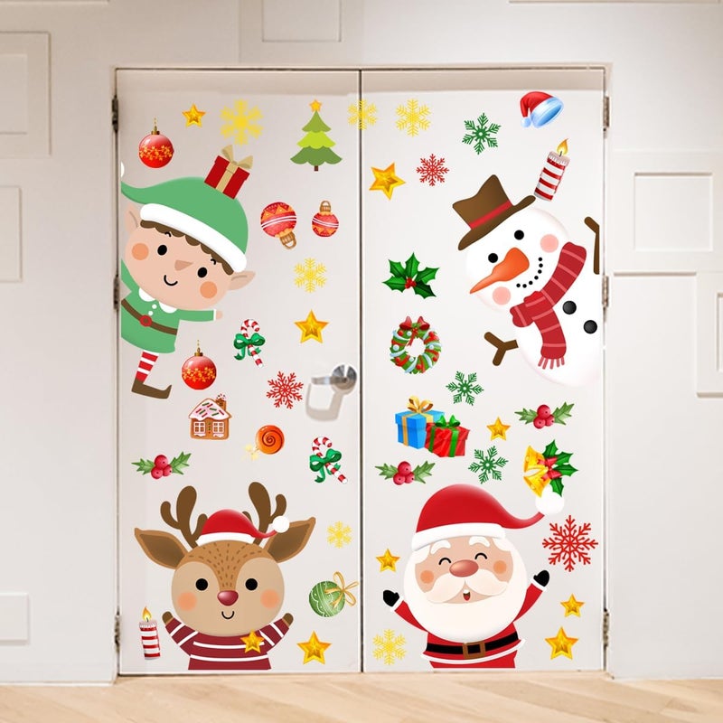 Demonwer 34.37 x 30.62 Inch Large Christmas Door Stickers Decor Removable Elk Santa Claus Reindeer Snowman Cute Penguin Bear Snowflake Decal for Window Door Refrigerator Home Bedroom Festival Party Decorations - Image 1